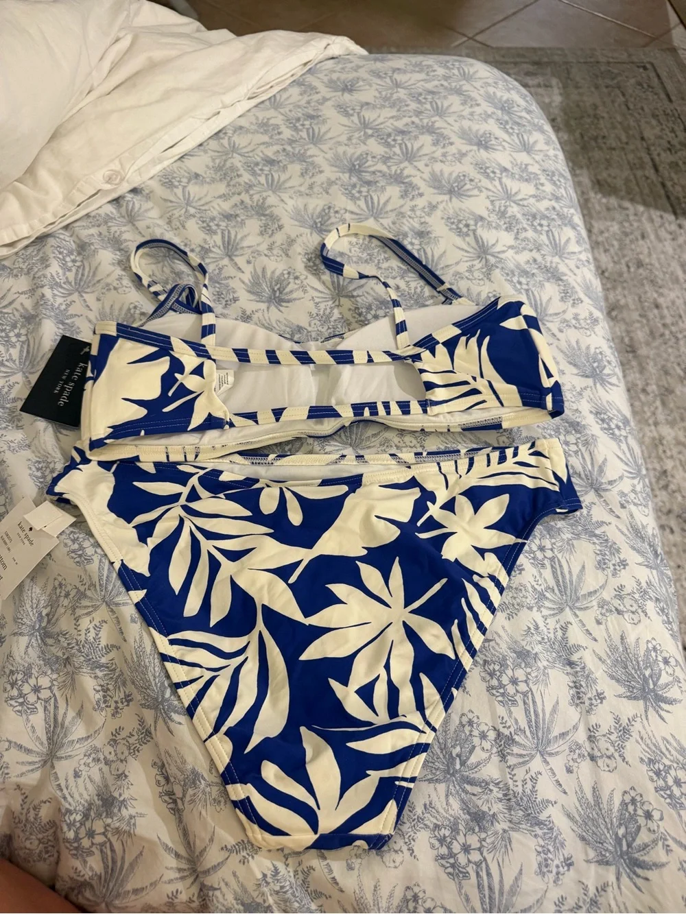 Kate Spade Blue and White Tropical Print Bikini Set NWT